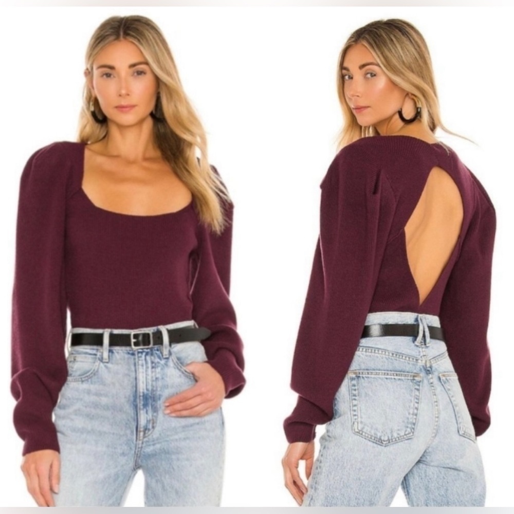 Free People Saffron Open Back Sweater Pomegranate Wine Maroon Sz XS